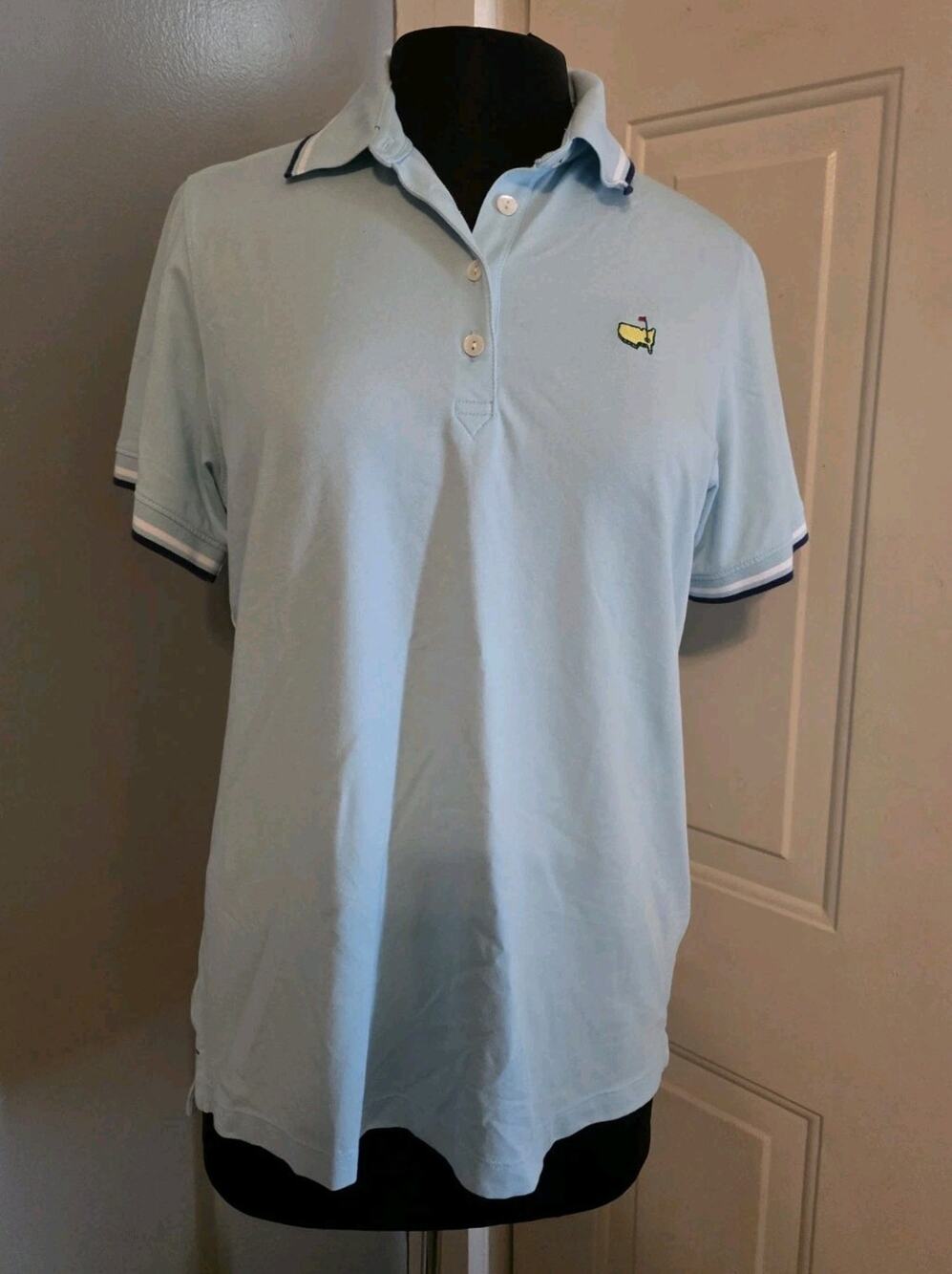 Magnolia Lane Womans Golf Shirt Blue Masters Logo Cotton Polo Size L